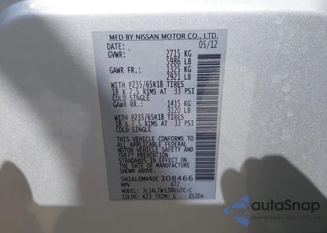 2013 Infiniti Jx35 from USA, damaged, VIN 5N1AL0MN4DC308466